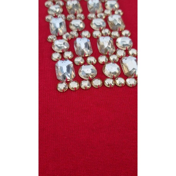 Vtg Quacker Factory Jeweled Holiday V-neck Sweater - Picture 3 of 5